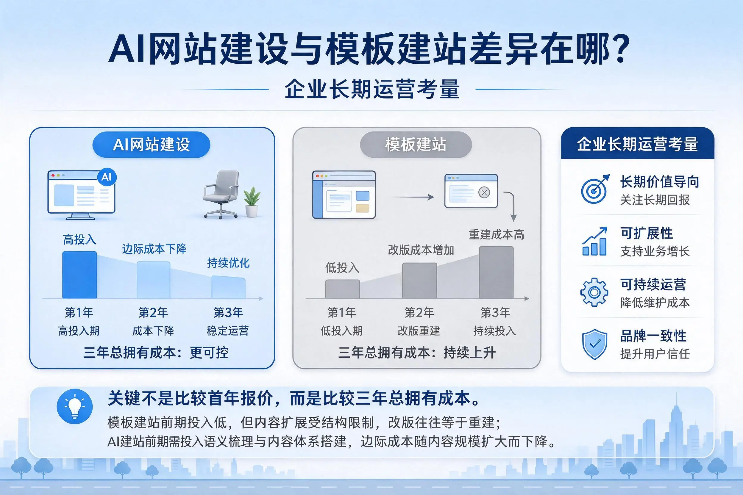 AI网站建设与模板建站差异在哪？拉萨企业长期运营考量